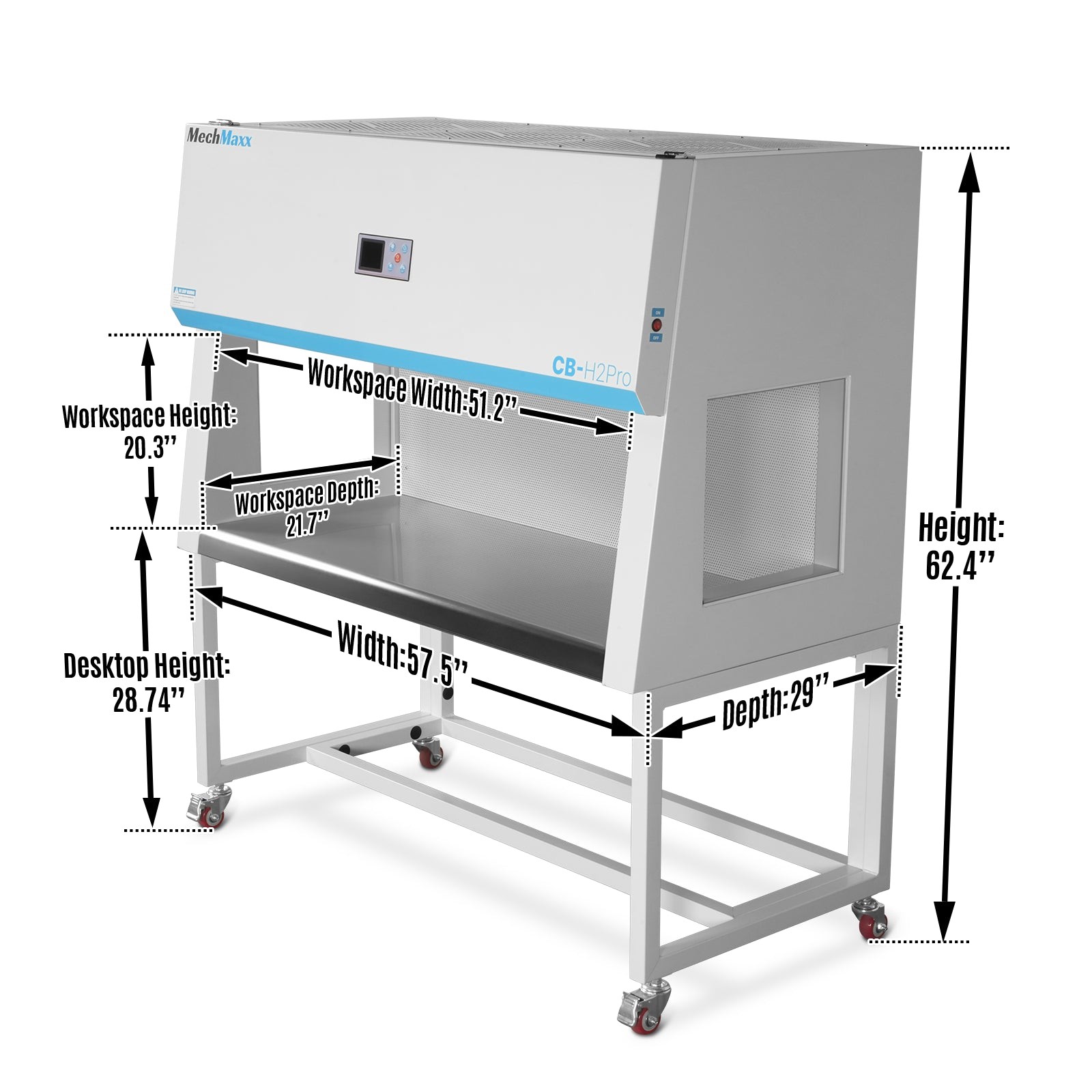 57.5” Horizontal Laminar Flow Clean Bench With HEPA&UV, ISO Class 5, CB-H2Pro