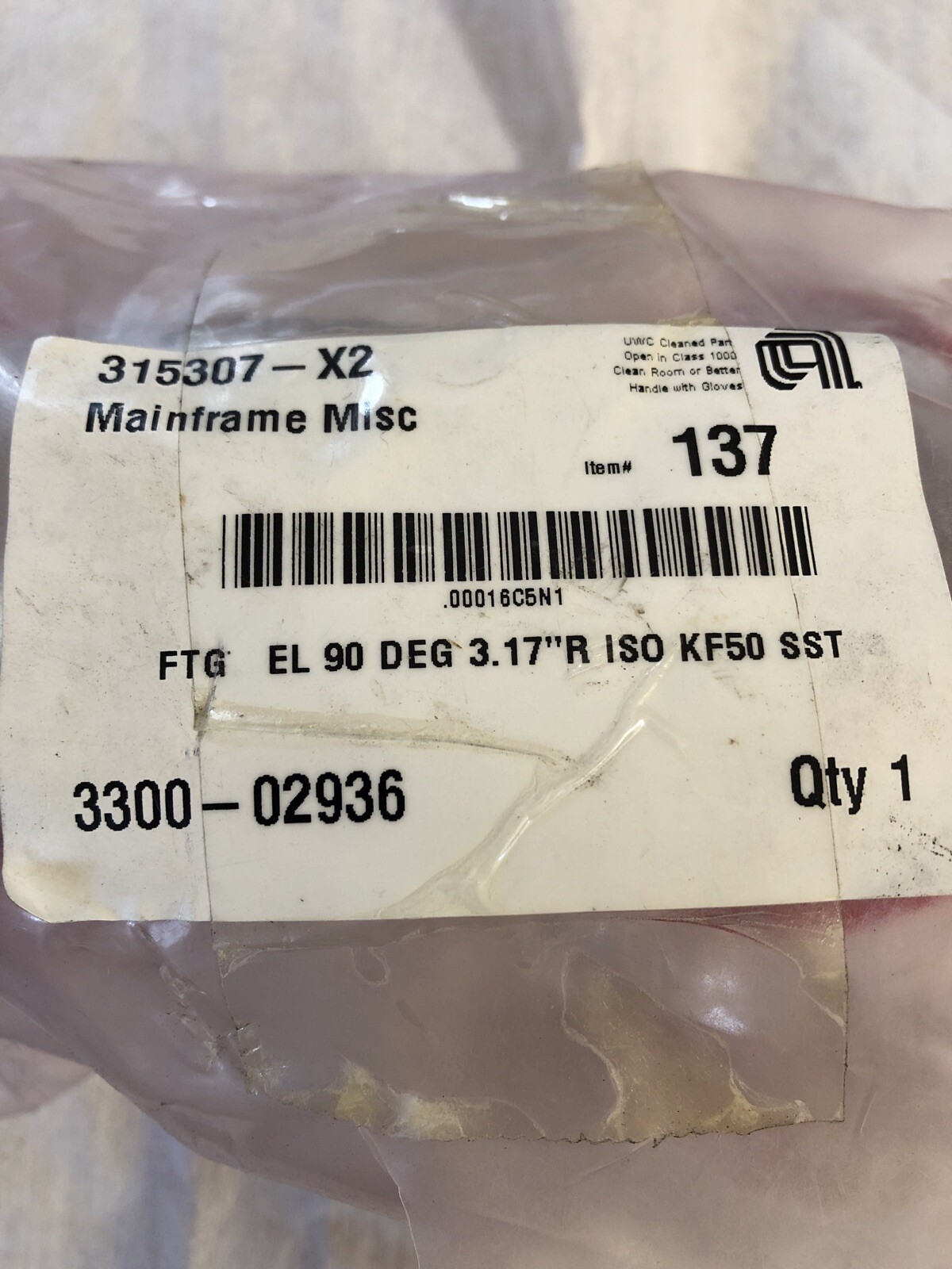 AMAT 3300-02936, 90DEG 3.17”R ISO KF50 SST