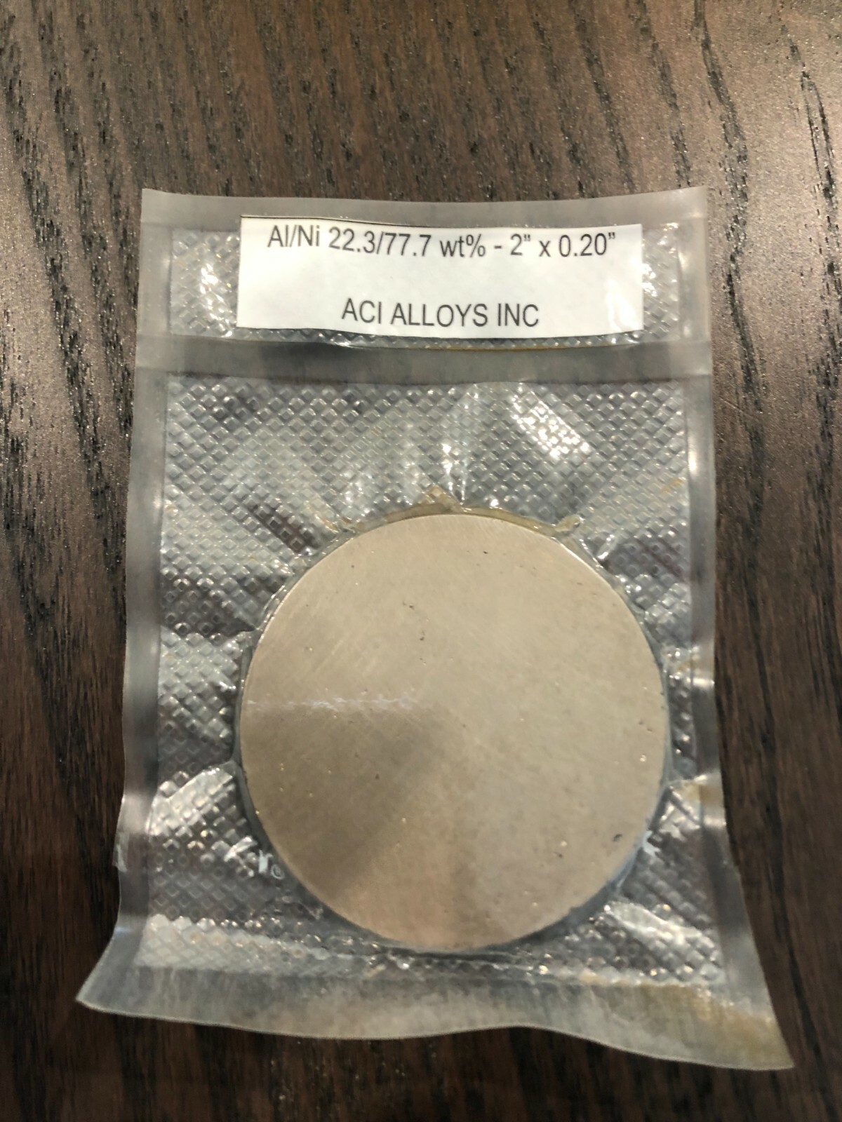 Sputtering Target, AlNi 22.3/77.7 wt% 2″x.200″