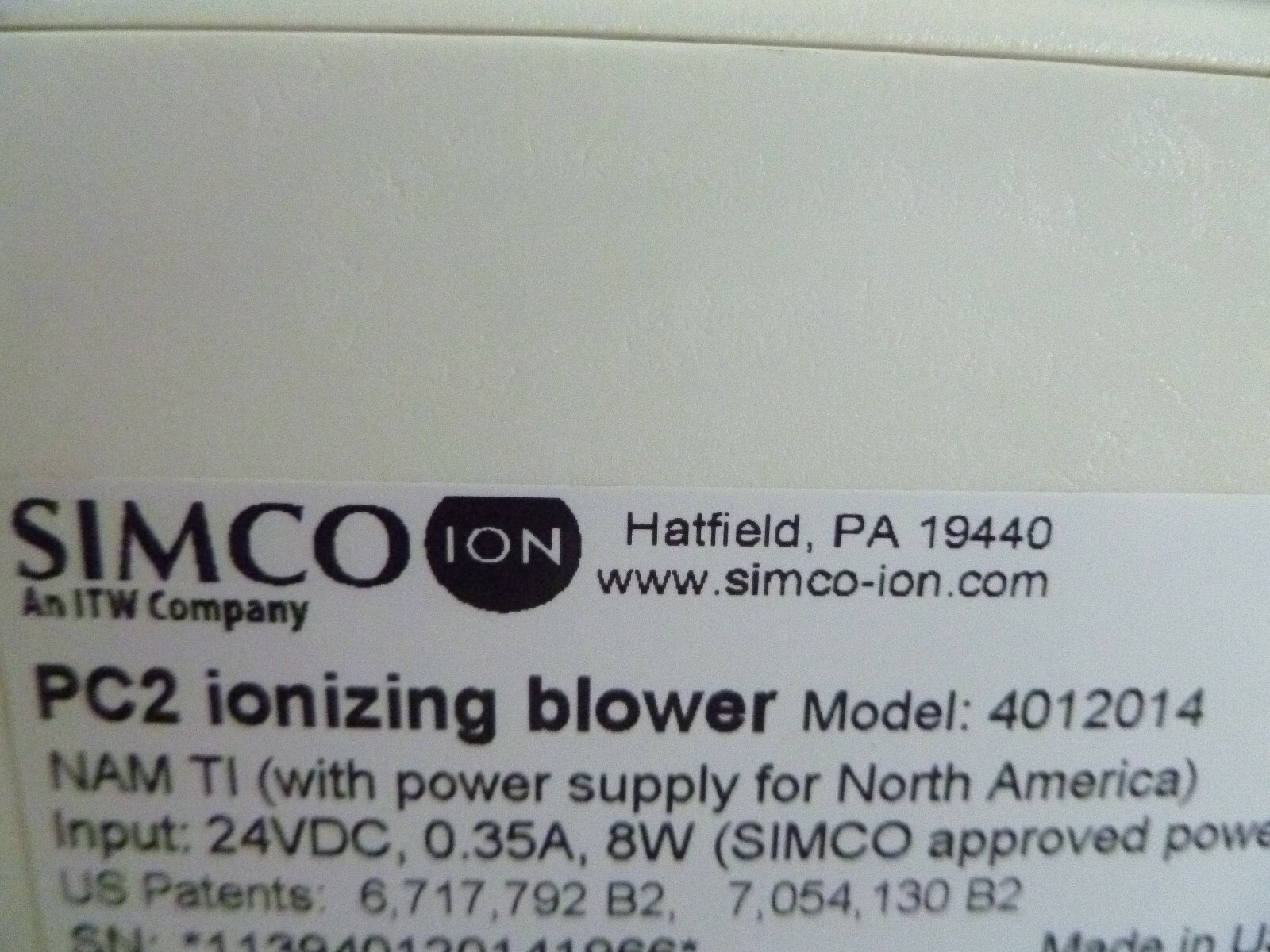 SIMCO ION PC2 IONIZING BLOWER MODEL: 4012014