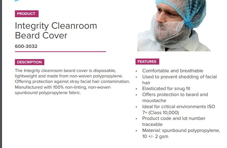 Integrity brand beard covers, non woven white beard snoods, 1000 per case.