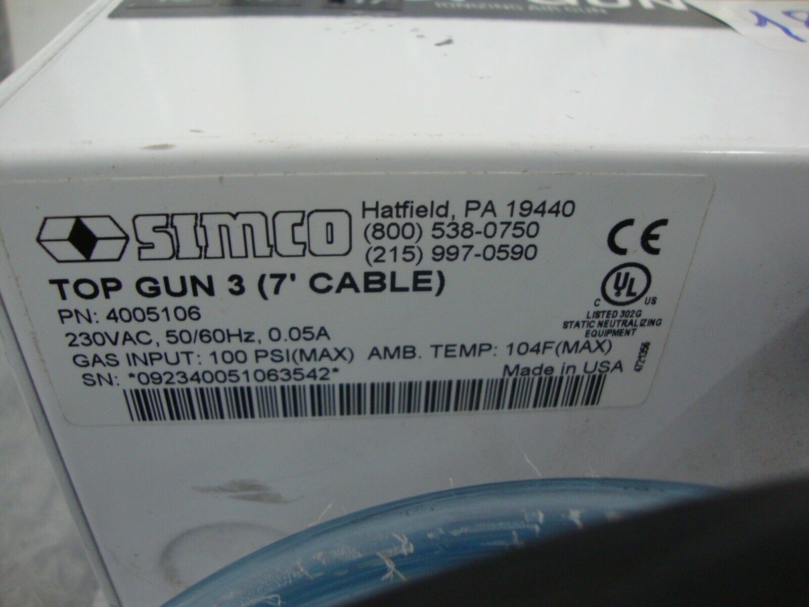 Simco 4005106 Ionizing Air Gun 230VAC , 50/60Hz, 0.05A