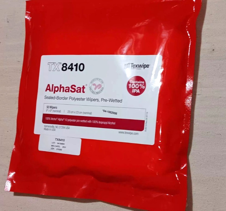 TX8410 TEXWIPE AlphaSat 9″x9″ Polyester Cleanroom Wiper Pre-Wetted 100% IPA 50pk