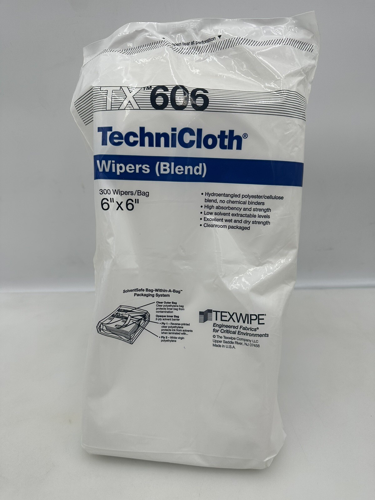 TECHNICLOTH TX606 Polyester/Cellulose Wipers Blend 6″x6″ 300Wipers/Bag NEW OEM