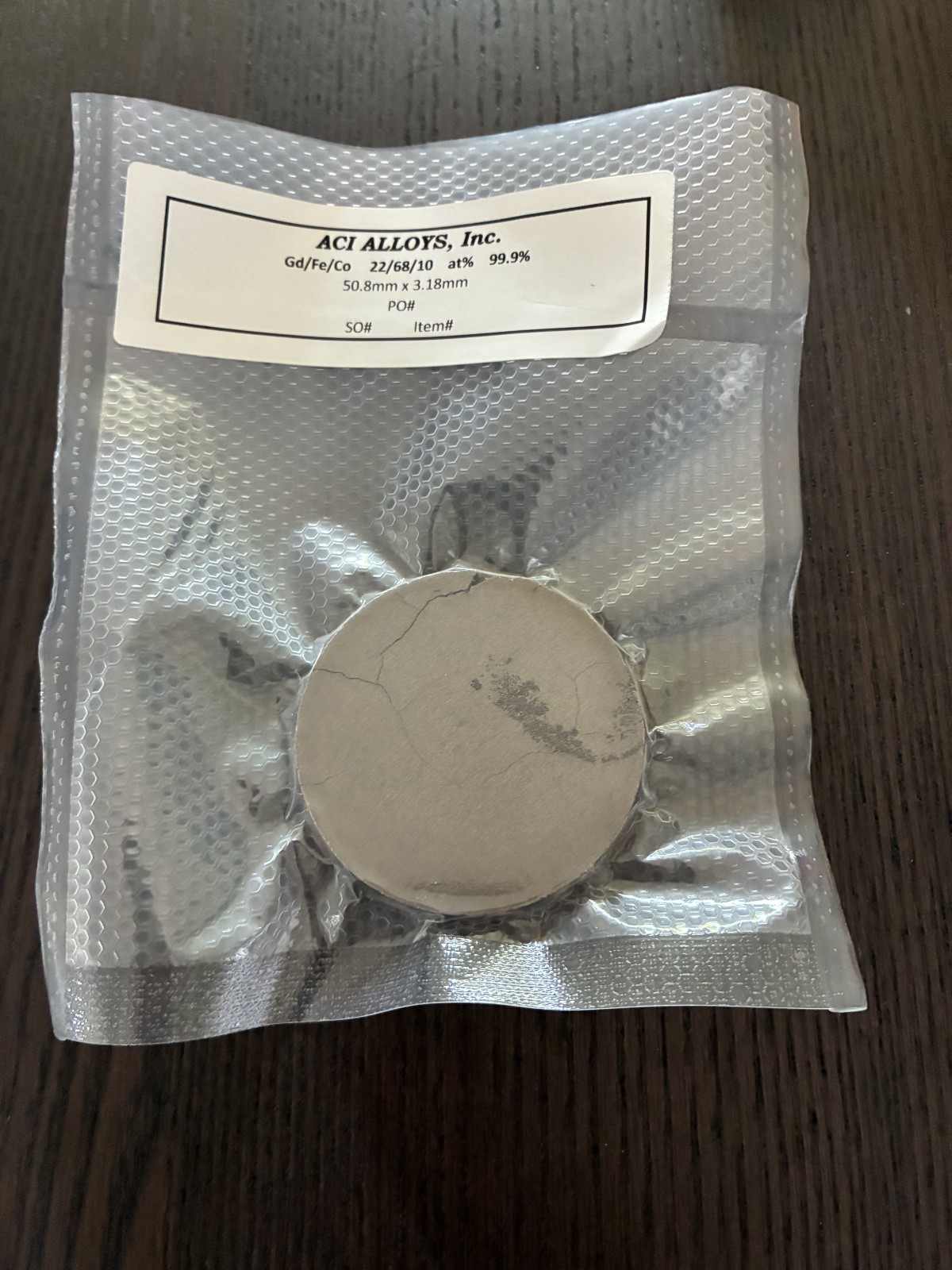 Sputtering Target, Fe68 Gd22 Co10 At% 50.8mm x 3.18mm
