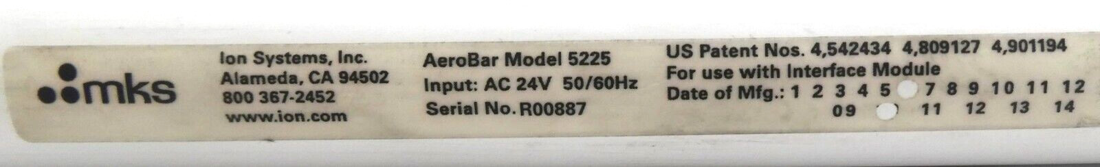 ION Systems 5200-IM6T-V3.0 Ionizer Bar Set MKS Instruments AeroBar 5225 Working