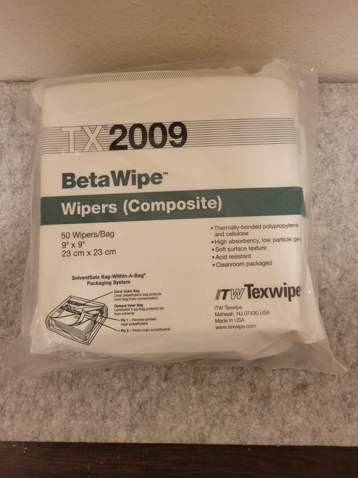 NEW Texwipe TX2009 Wipers Composite 9″X9″ – 2 Pks. (100 Total)