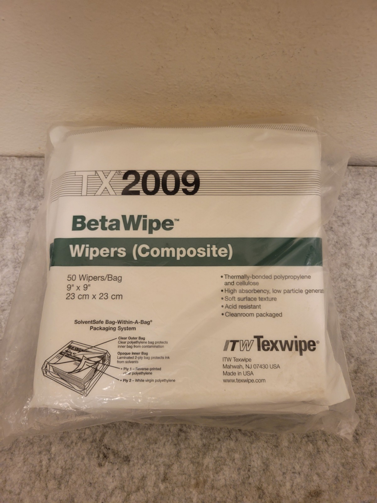 NEW Texwipe TX2009 Wipers Composite 9″X9″ – 2 Pks. (100 Total)