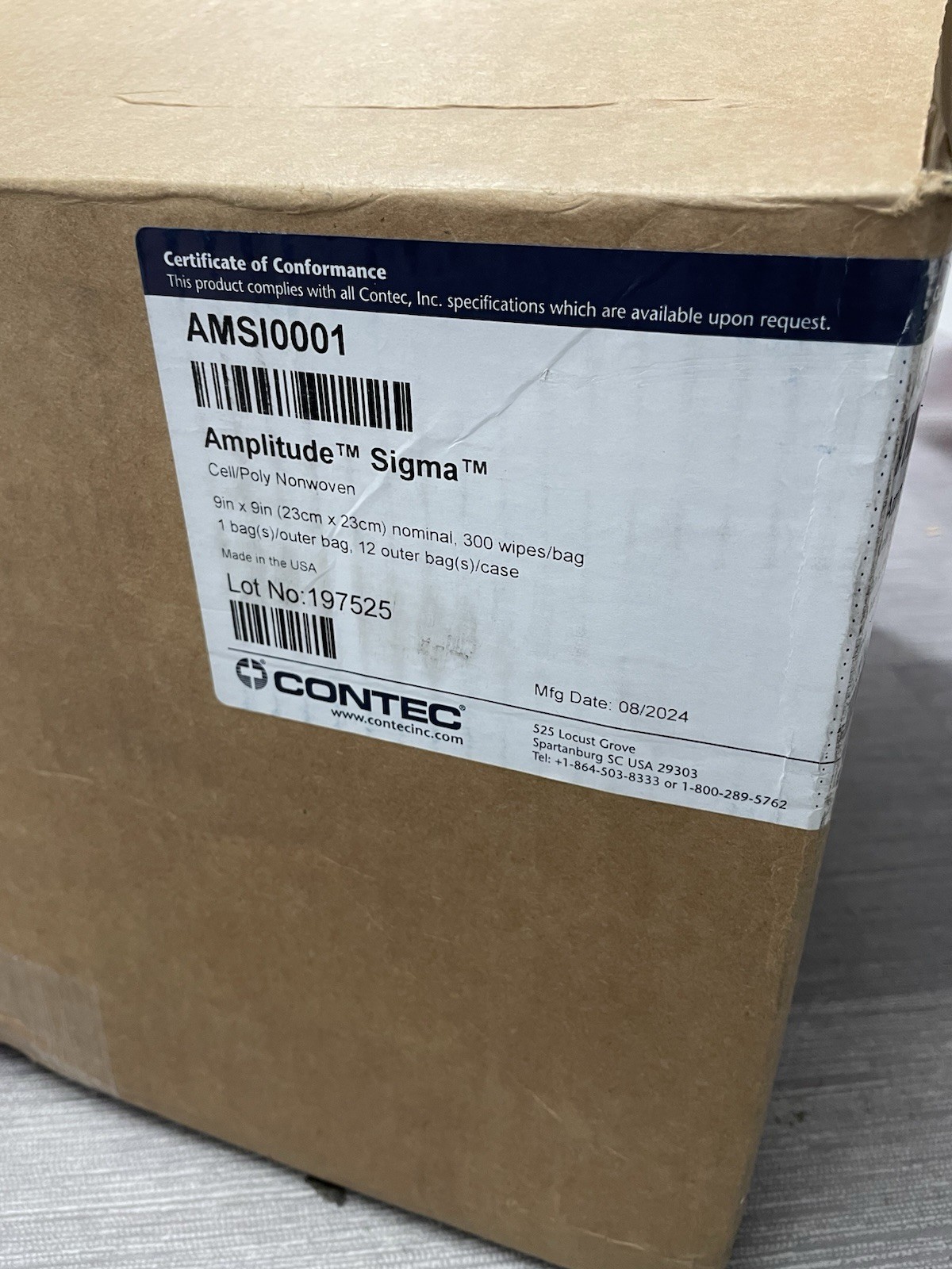 CONTEC Amplitude Sigma AMSI0001 Cleanroom Wipes Cell/Poly Nonwoven