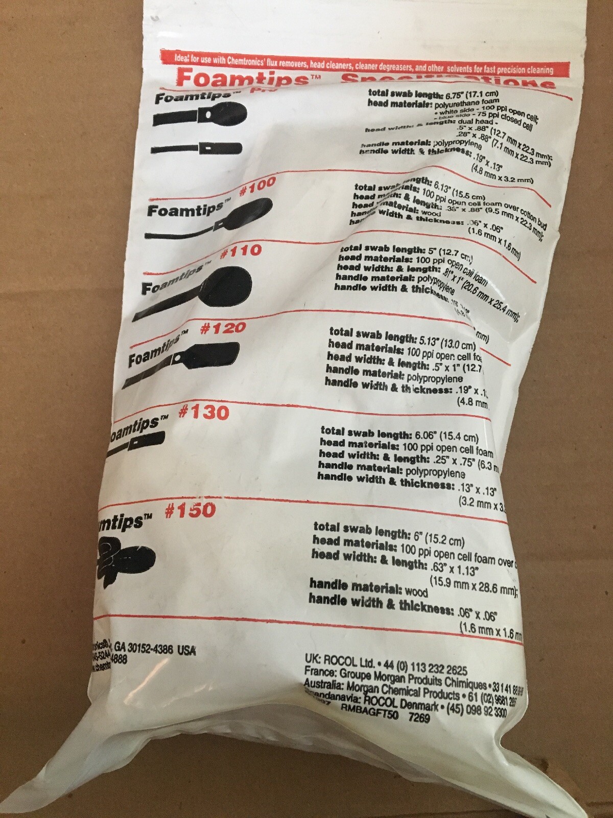 Chemtronics #110 FoamTip Swab Pure Medical Grade Lint Free Clean CF-1050 50 Pk