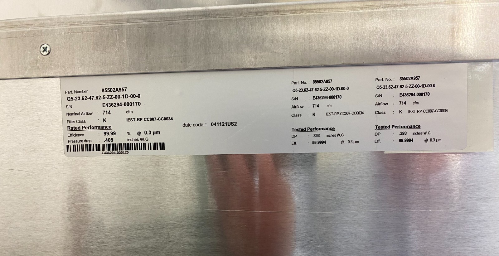 Envirco MAC 10 LEDC 2×4 Hepa Filter Fan Unit Model 85502A957
