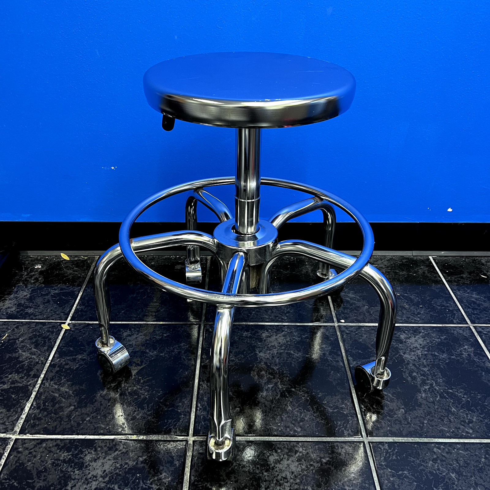 Cleanroom Lab Stainless Steel Heavy Duty Swivel Adjustable Stool Chair on Wheel