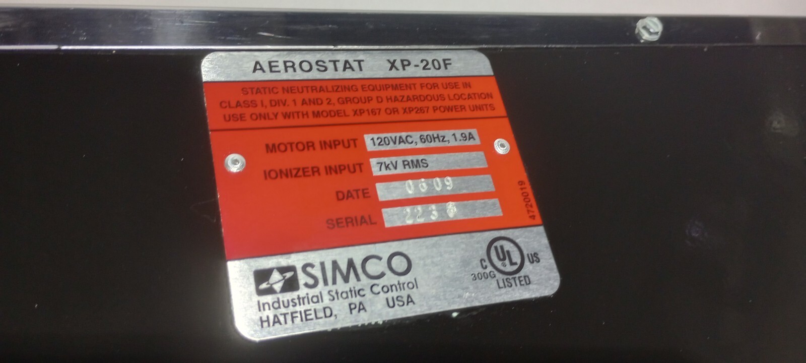 New Simco Aerostat XP-20F Explosion Proof Ionizing Blower 285 SCFM