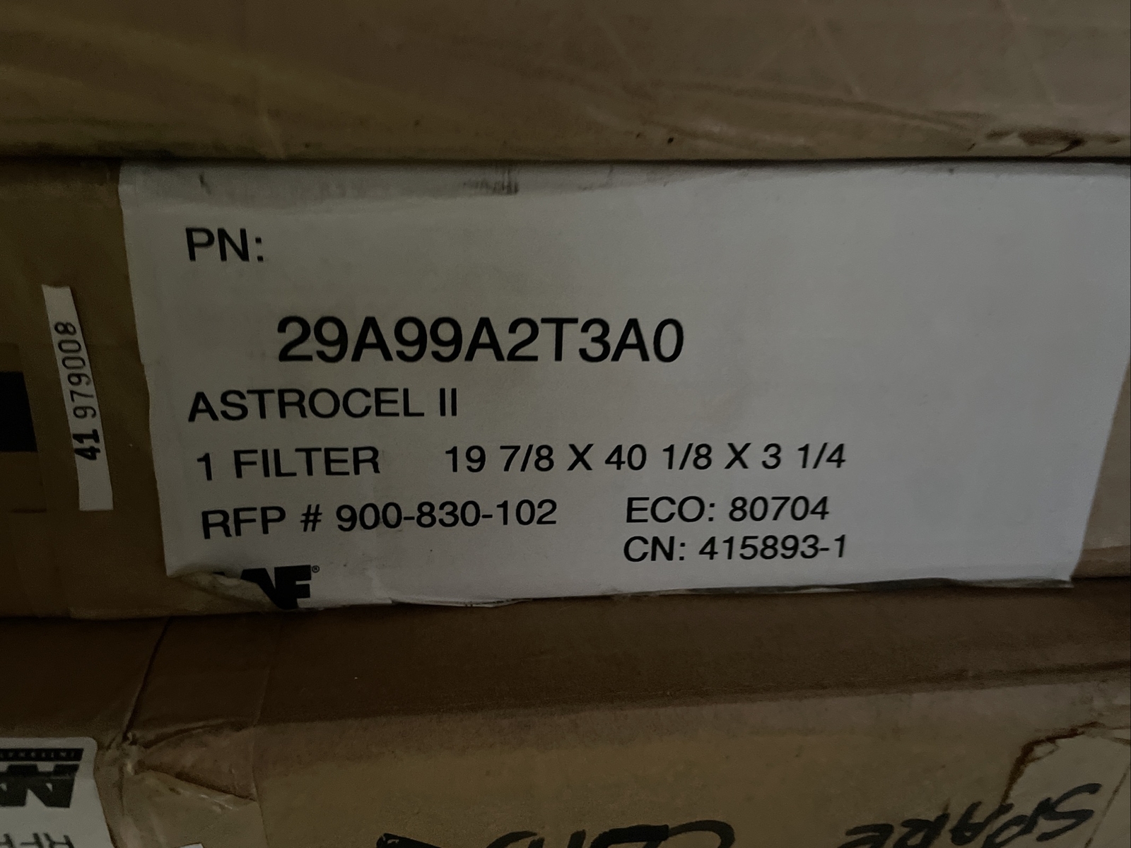 ASTROCEL II CLEAN ROOM AIR FILTER 29A99A2T3A0 19 7/8” X 40 1/8” X 3 1/4”