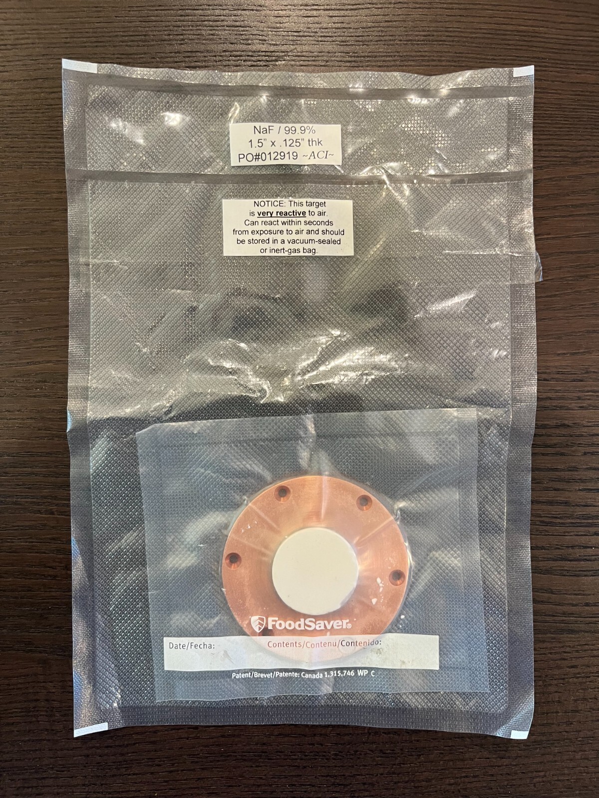 Sputtering Target, NaF 1.5″x0.125″ bonded to Copper backing plate
