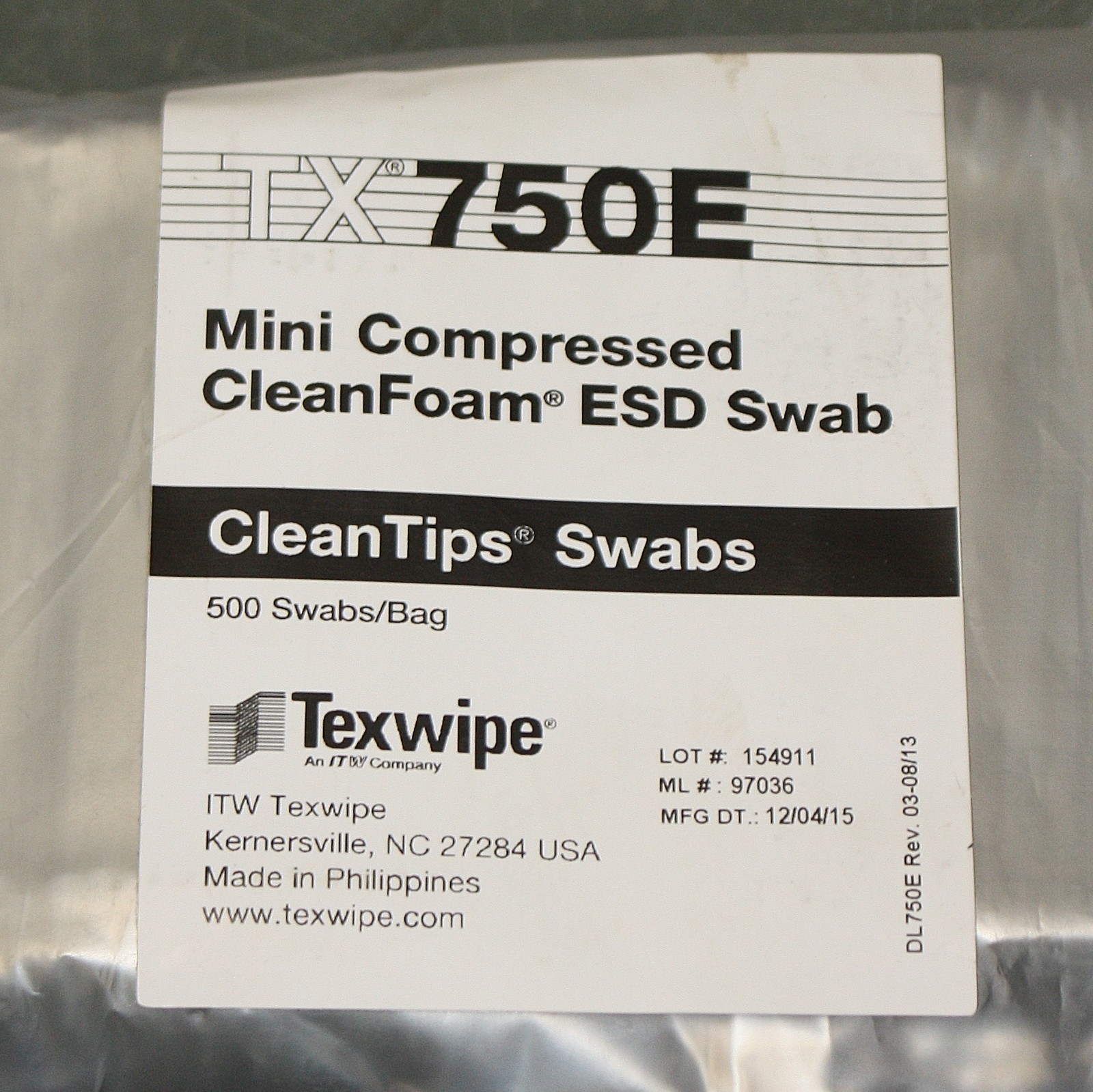 (4,000) Texwipe 4″ Cleanroom Foam Swabs TX750E, Non-Sterile, ESD Safe, CleanTips