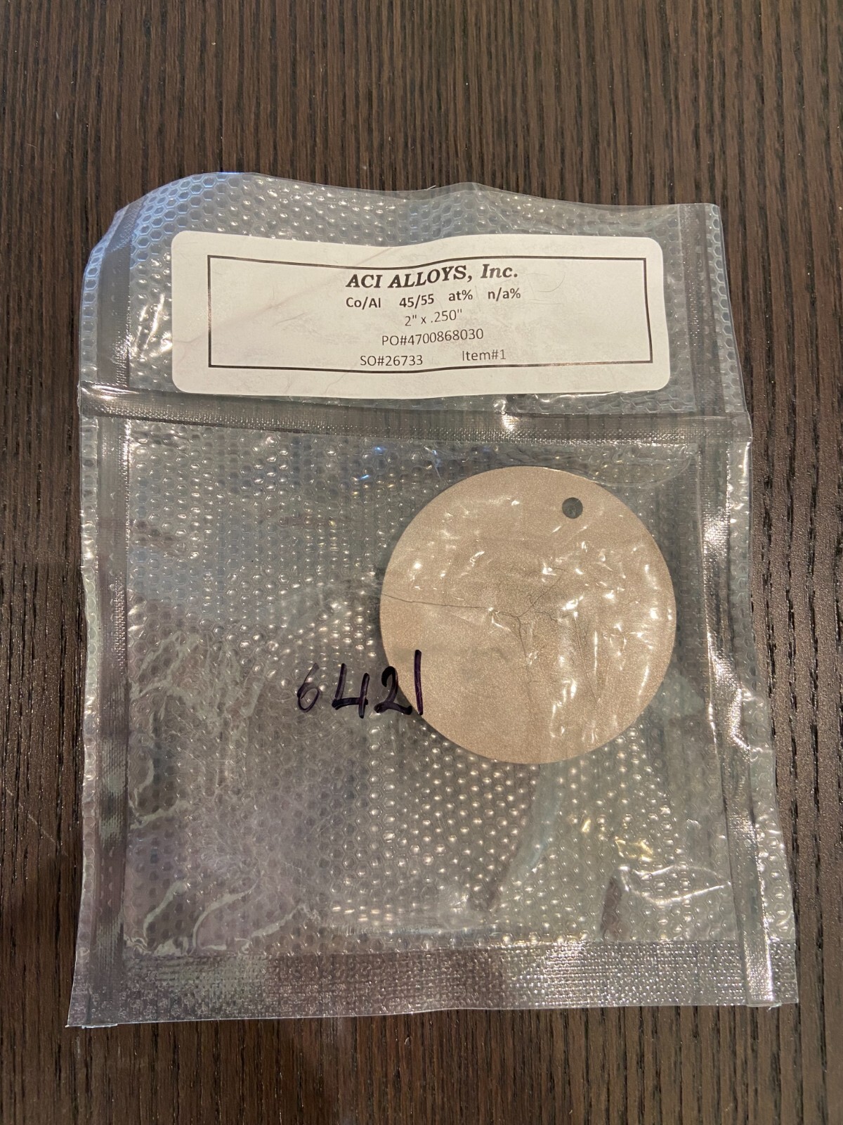 Sputtering Target, Co45 Al55 at%, 2″ x .250″ bonded