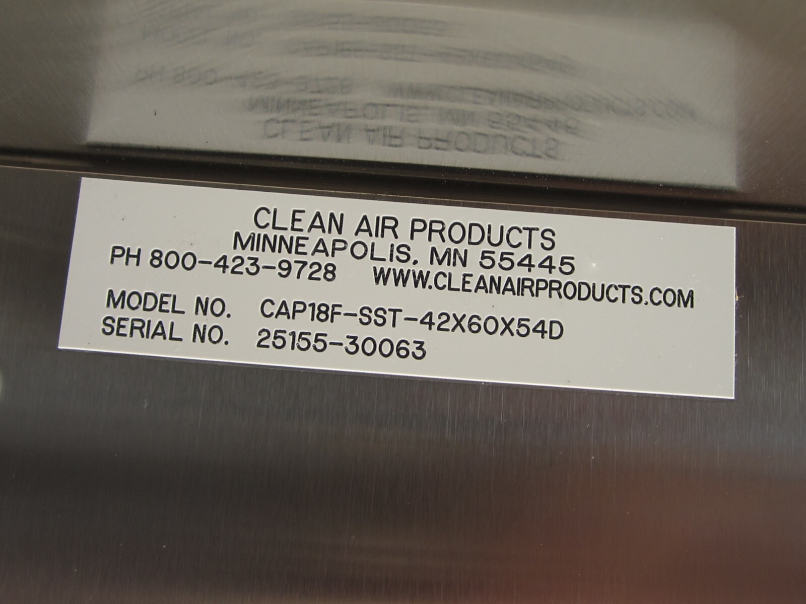 CLEAN AIR PRODUCTS CAP 18 FLOOR MOUNTED PASS THRU STAINLESS STEEL 42 X 60 X 54D
