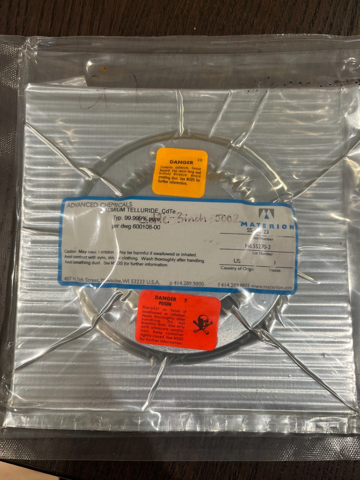 Sputtering Target, CdTe 3″ bonded to 4″ copper backing plate