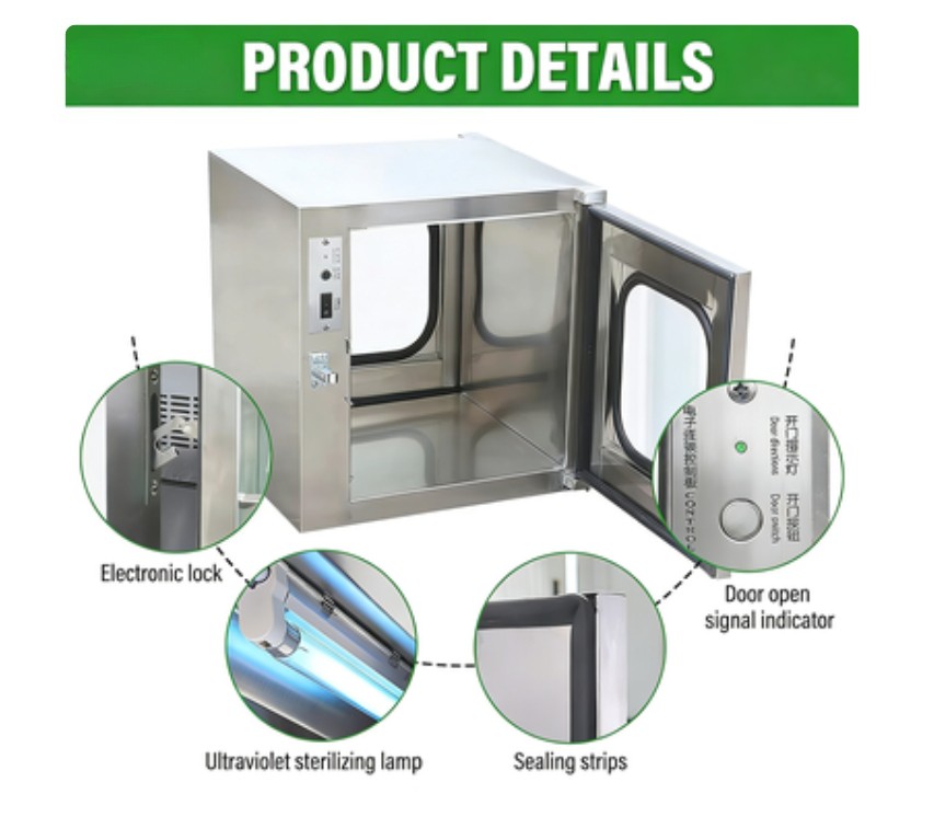 Stainless Cleanroom Tech Pass Through Cleanroom Equipment Electronic Interlock