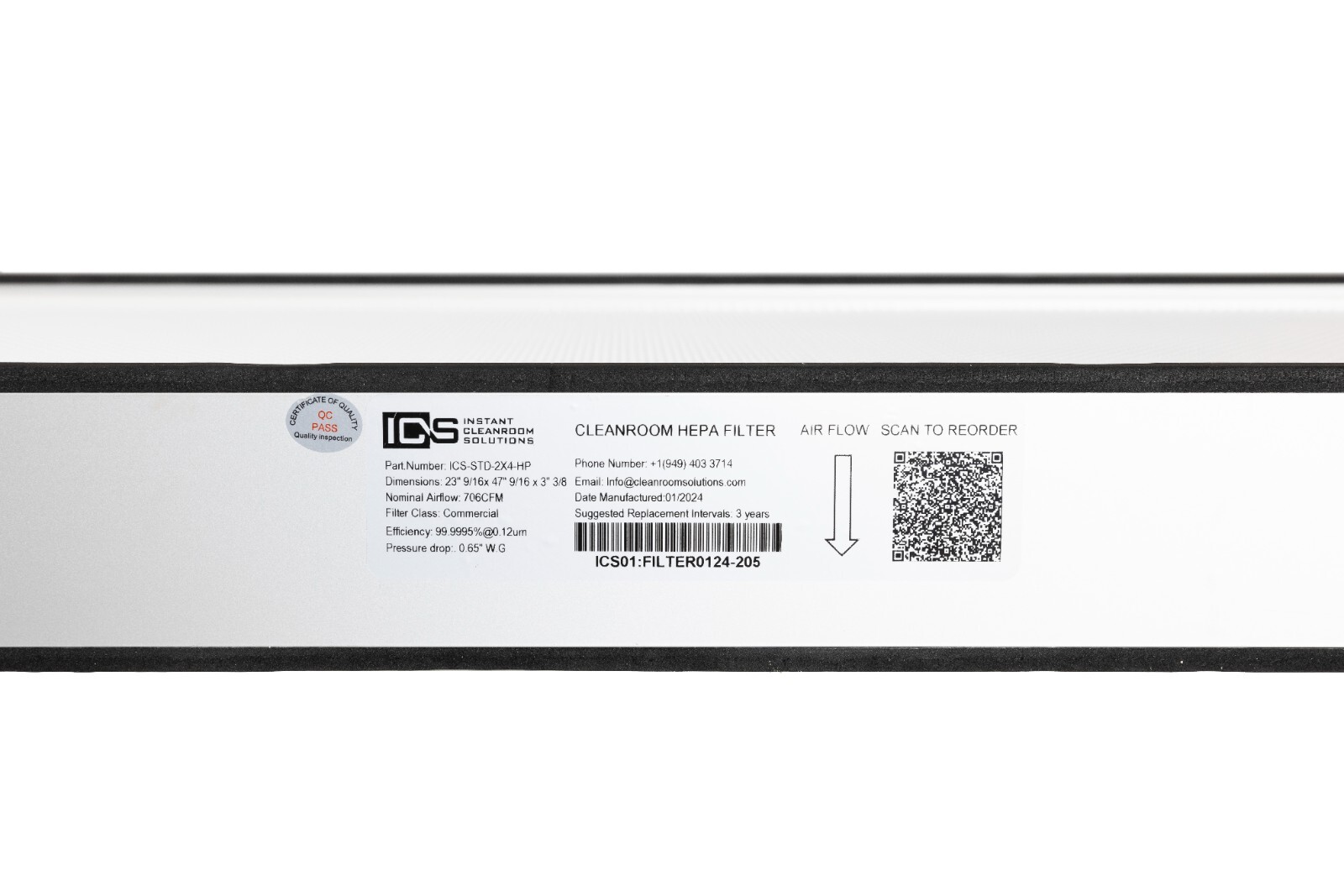 Cleanroom HEPA Fan Filter Unit, 2’x4′ 120V Powder Coated Frame w/Quiet Fan