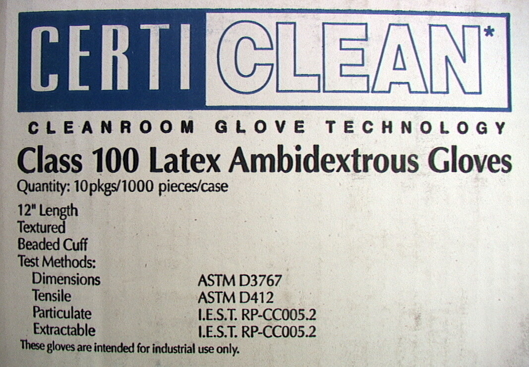CERTICLEAN CLASS 100 LATEX AMBIDEXTROUS GLOVES 12″ X-LARGE 40104-164 package of