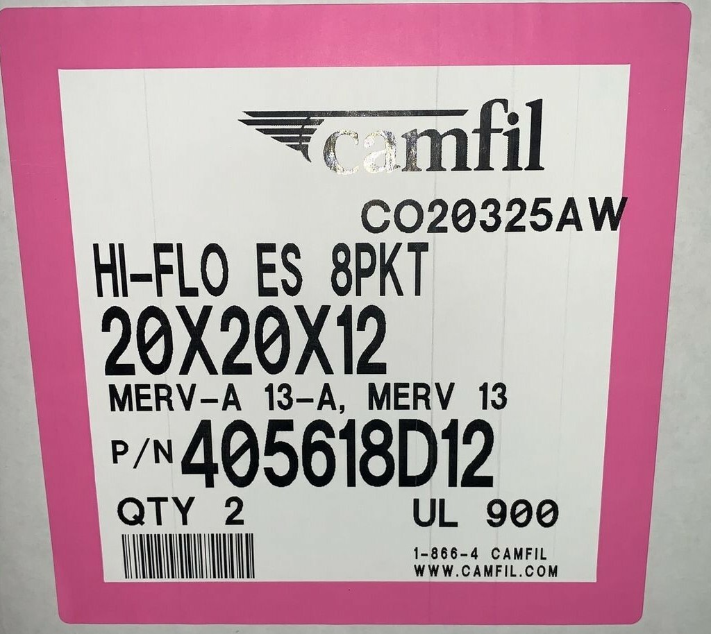 Camfil HI-FLO ES 8PKT 20X20X12 MERV 13 BAG FILTER P/N 405618D12 ~ QUANTITY OF 2