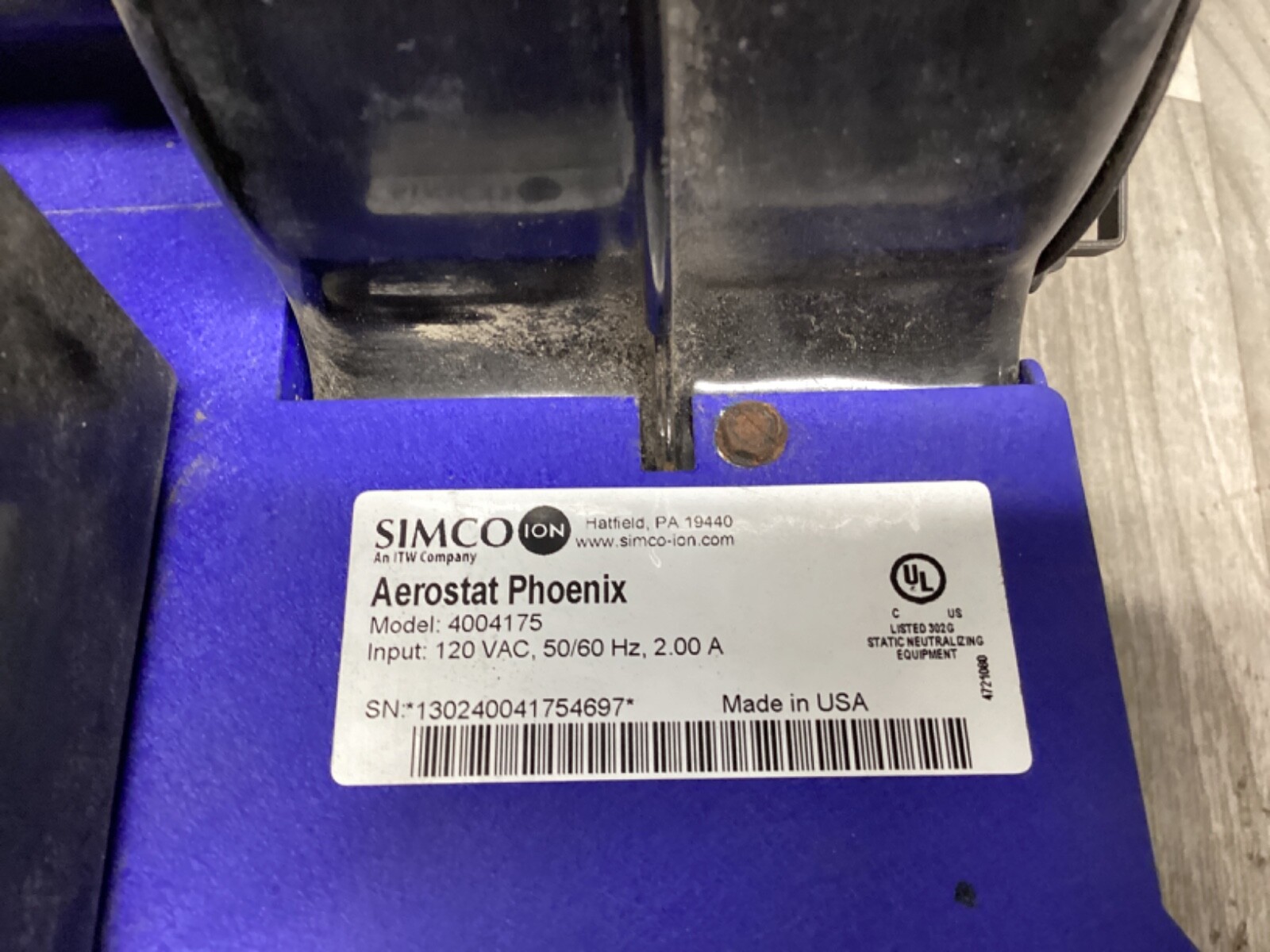 Simco Aerostat Phoenix 4004175 Ionizing Air Blower 120V #05G123PR7
