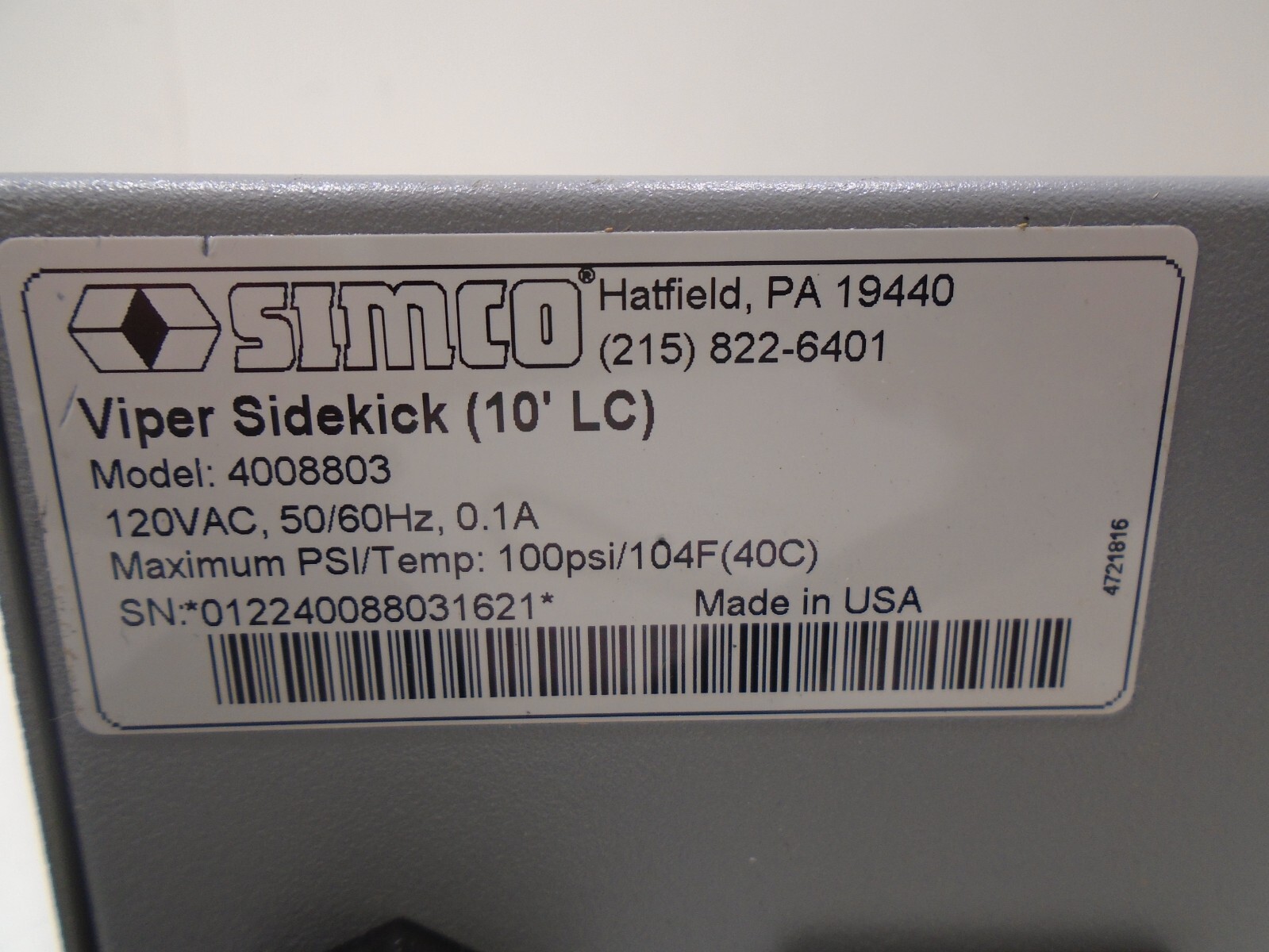 *NEW* SIMCO 4008803 VIPER SIDEKICK W/TREADLITE T-91-SC36 TYPE I *60 DAY WRNTY*