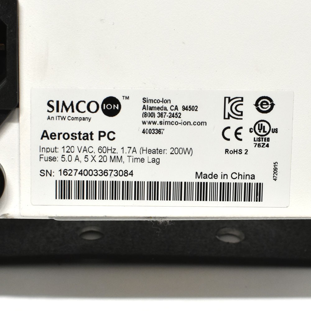 Simco-Ion Aerostat PC Ionizing Air Blower Static Ionizer 4003367 w/Damaged Stand