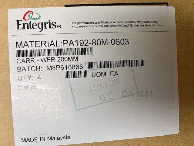 ENTEGRIS 200 mm (8 inch) Wafer Cassette, BLUE, PA192-80MB-0603. LOT OF 4