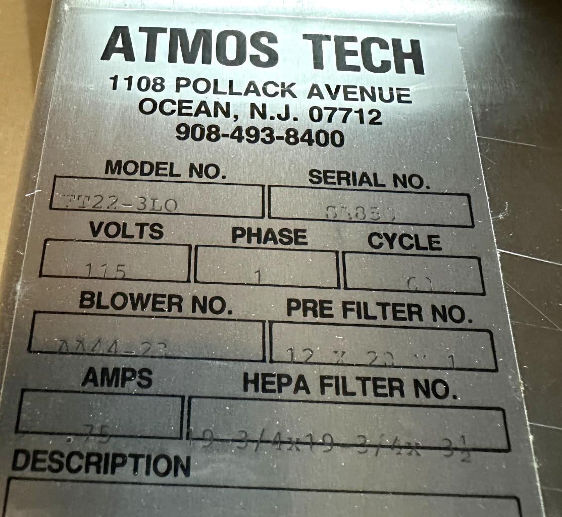 Atmos Tech FT24-3L0 Hepa Filter Blower Clean Room AA44-23 19.75″ x 19.75″ x 3.5″
