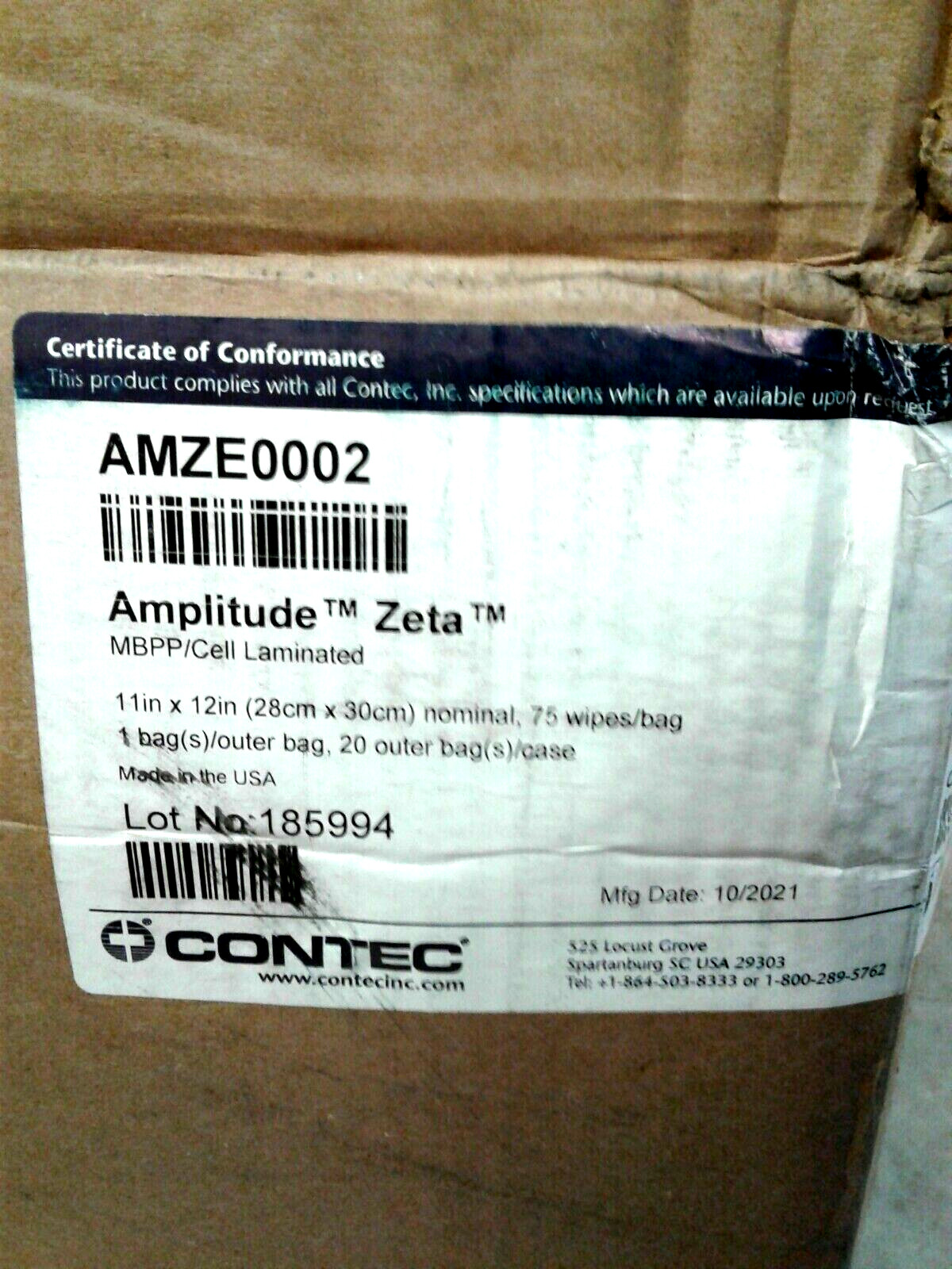 Contec AMZE0002 Amplitude Zeta MBPP / Cell Laminated 11″ x 12″ Wipes Bag Of 75