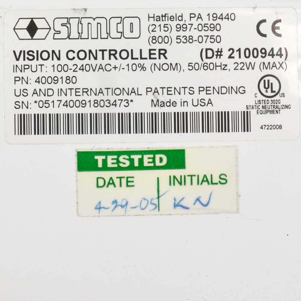 Simco 4009180 Vision Controller Ionizer 100-240VAC 50/60Hz 22W