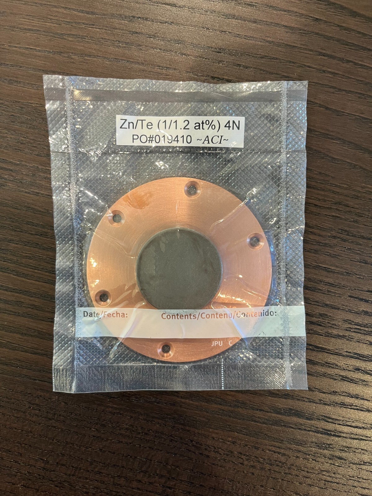 Sputtering Target, ZnTe 1:1.2 at% 1.5″x0.25″ bonded to Copper backing plate