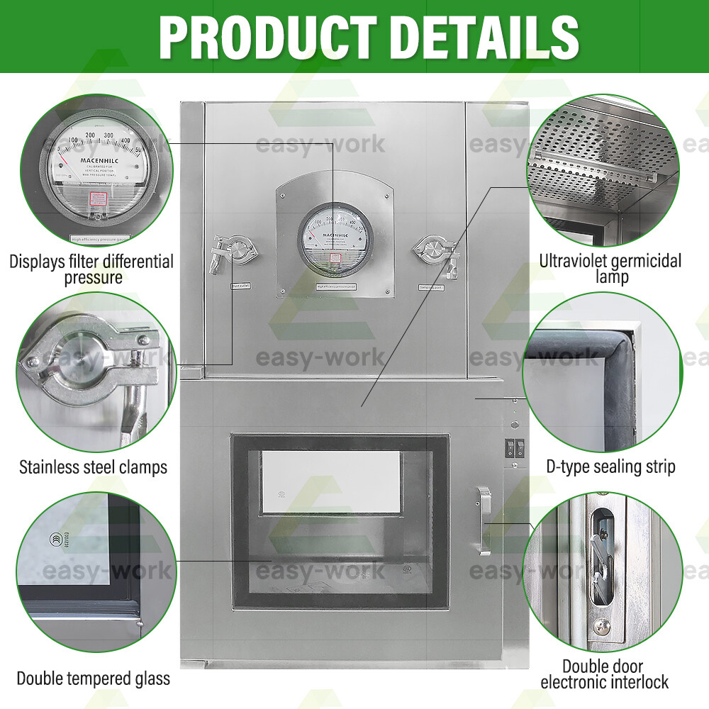 304 Stainless Steel Cleanroom Air Shower Dynamic Pass Box Lab Pass Through