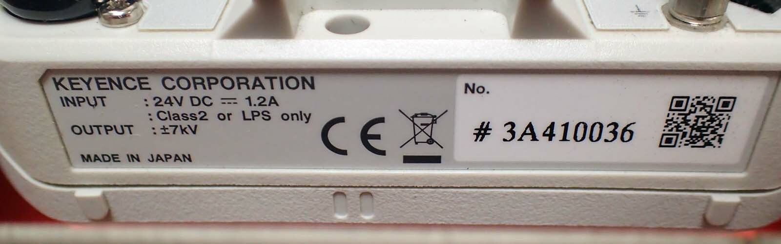 KEYENCE SJ-F036 HIGH SPEED WIDE AREA STATIC ELIMINATOR 24Vdc & PWR SUPPLY TESTED