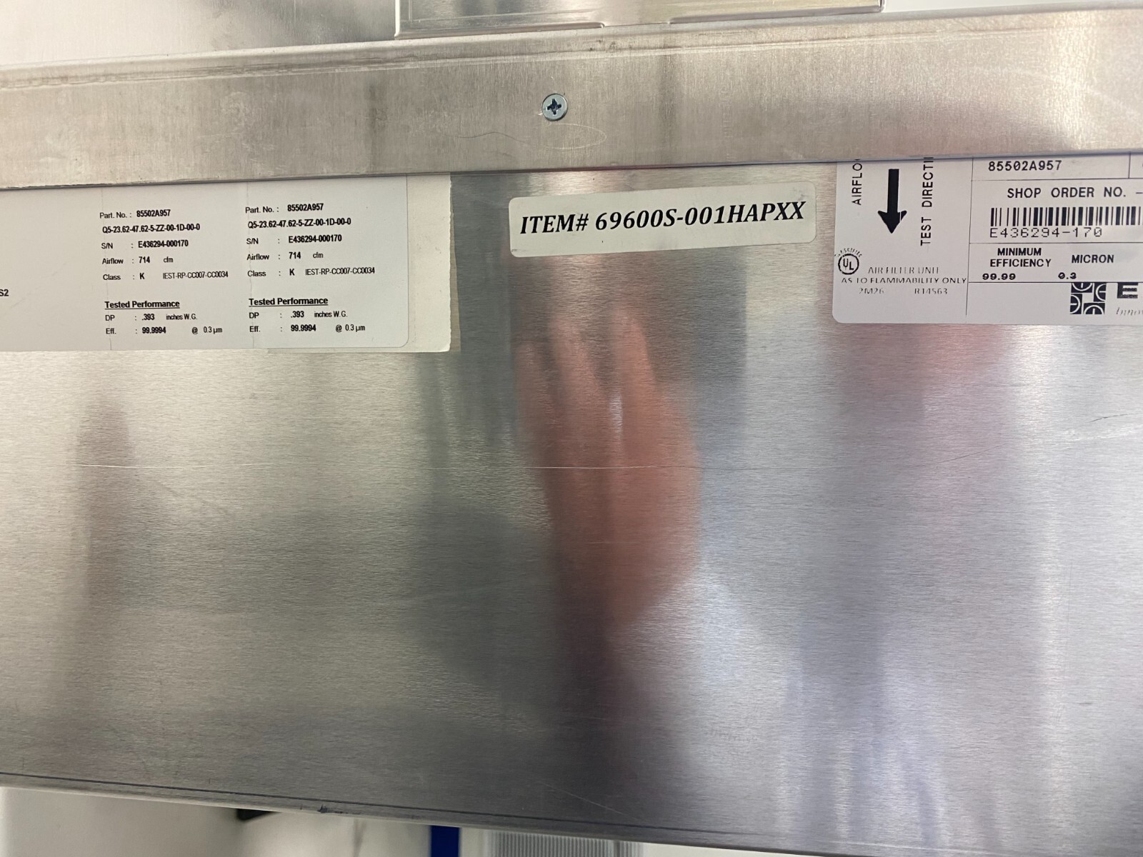 Envirco MAC 10 LEDC 2×4 Hepa Filter Fan Unit Model 85502A957