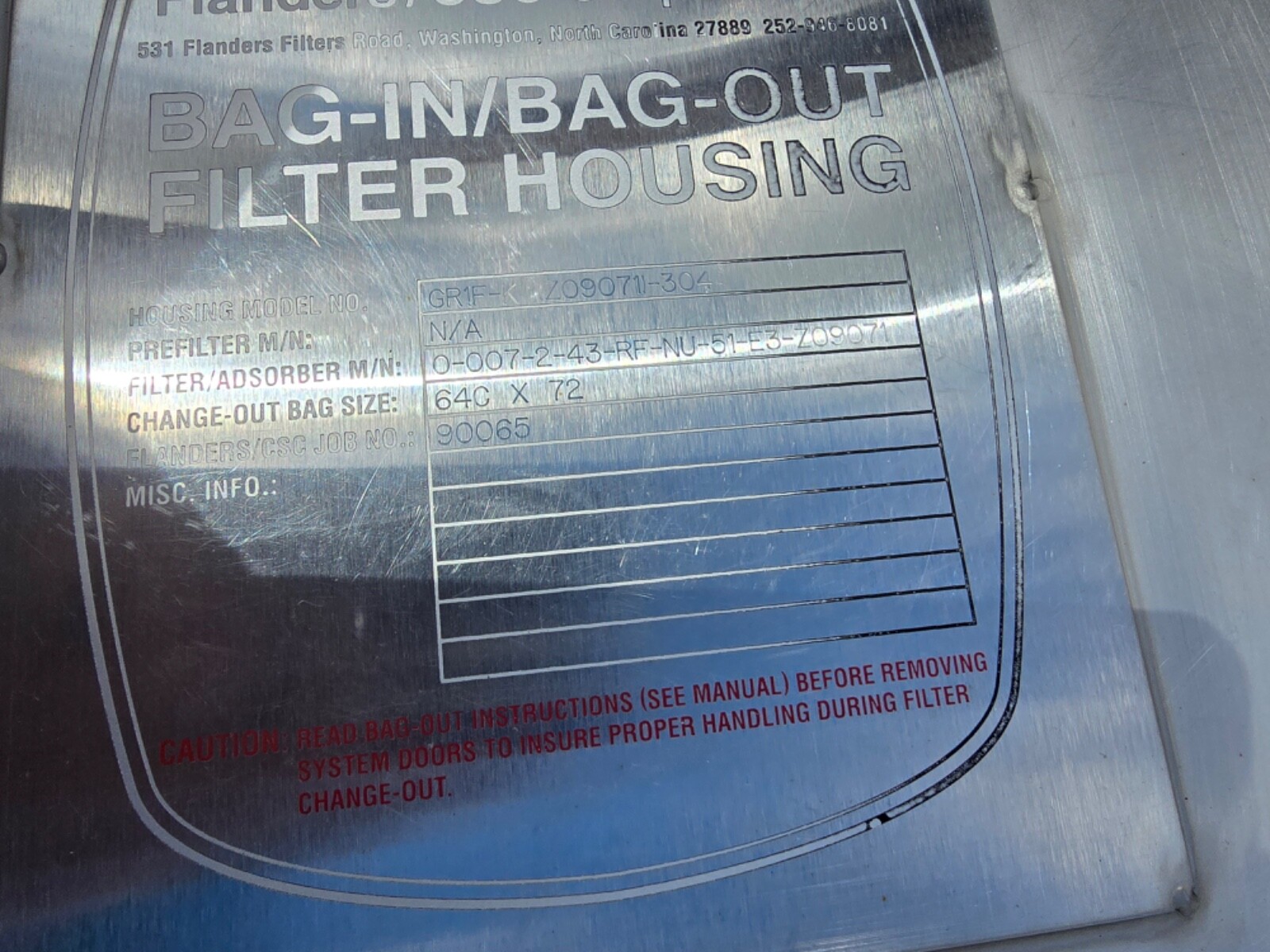NEW FLANDERS BAGIN BAG OUT FILTER HOUSING STAINLESS STEEL G11F-K (209071-304)