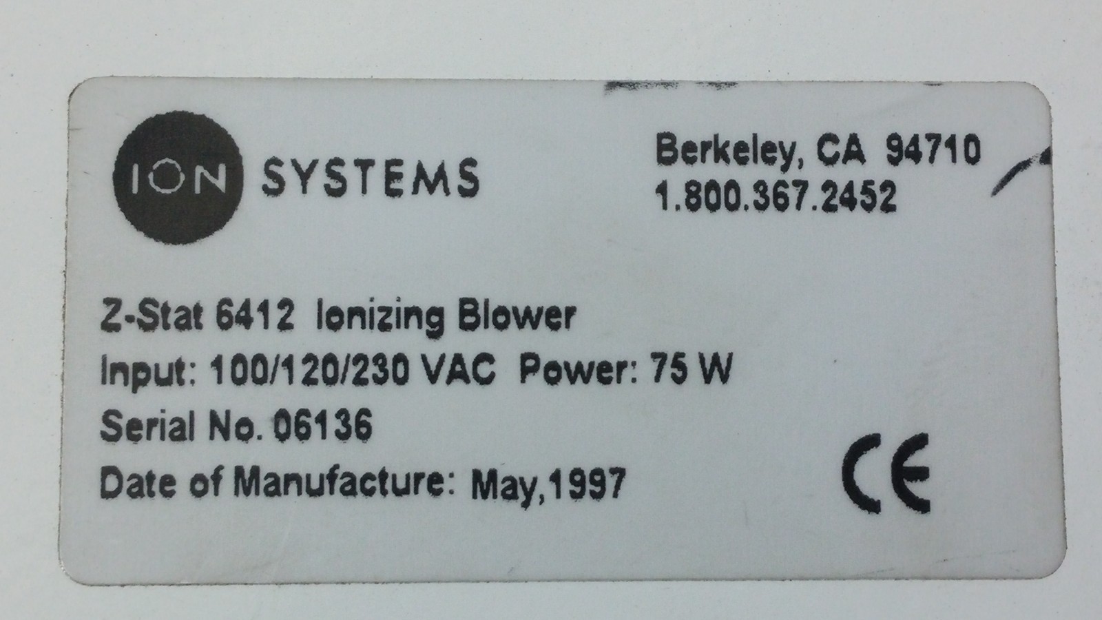 Ion Systems Z-Stat 6412 Ionizing Blower Fan