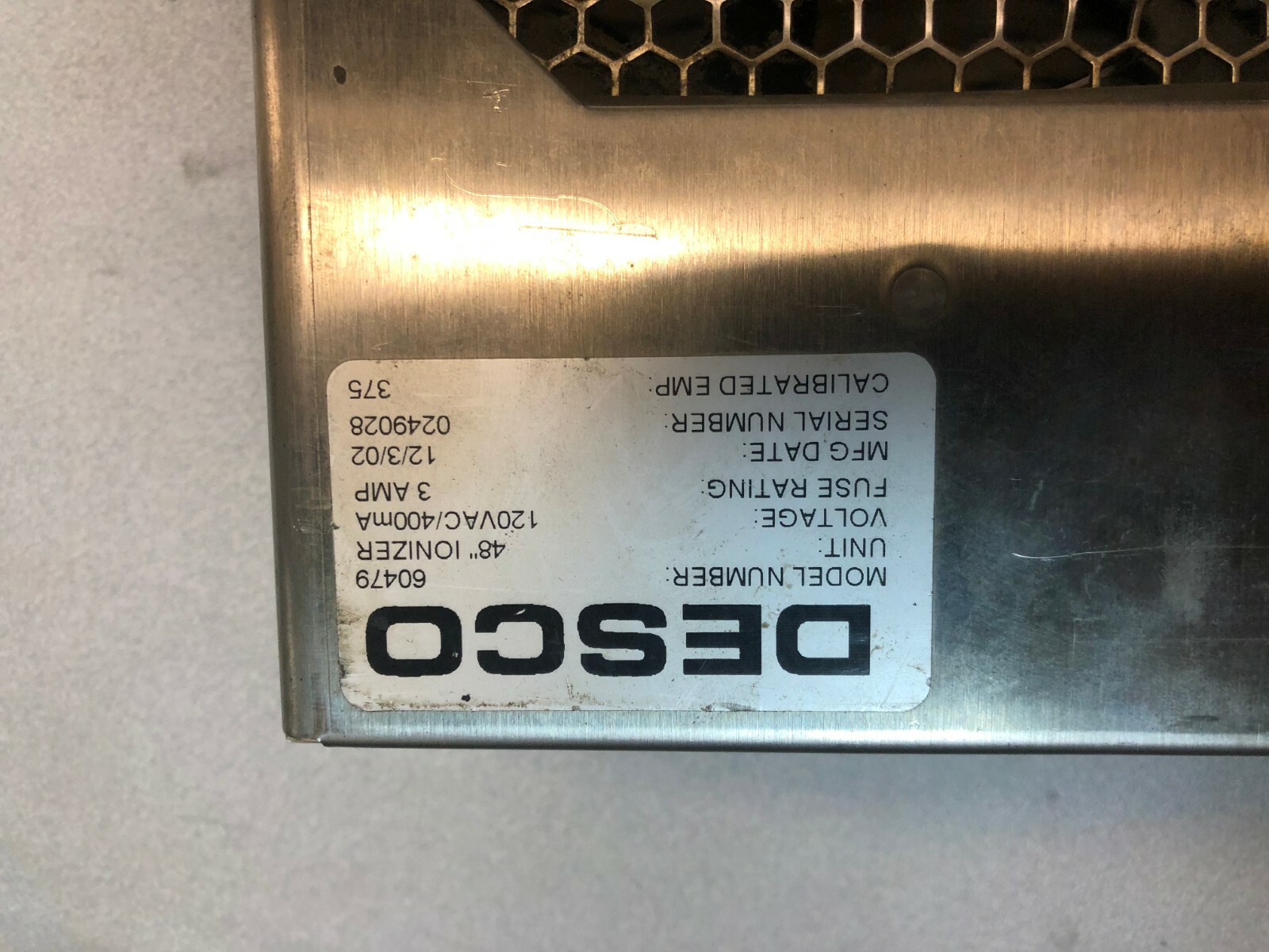 60479 desco Overhead Ionizer Aerostat Guardian Discharge Ionizing Blower