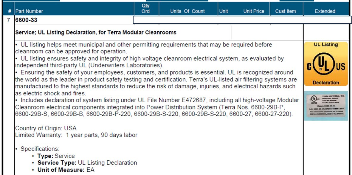 Terra Universal, ISO 7 / Class 10,000 Cleanroom; Softwalled, 12’W” x 8’D” x 8’H