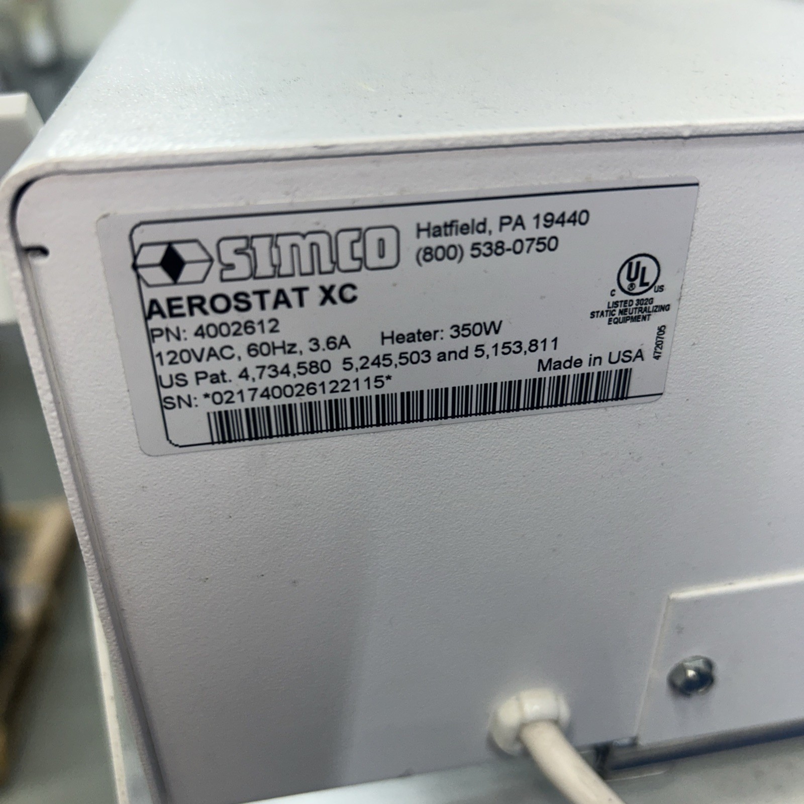Simco Aerostat XC Ionizing Air Blower w/ Power Cable | PN: 4002612