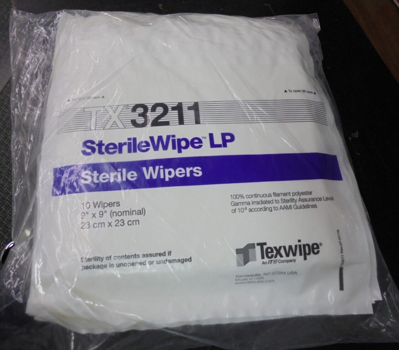 Texwipe TX3211 Sterile Wipe LP 9”X9” (Nominal) 10 Packs of 10