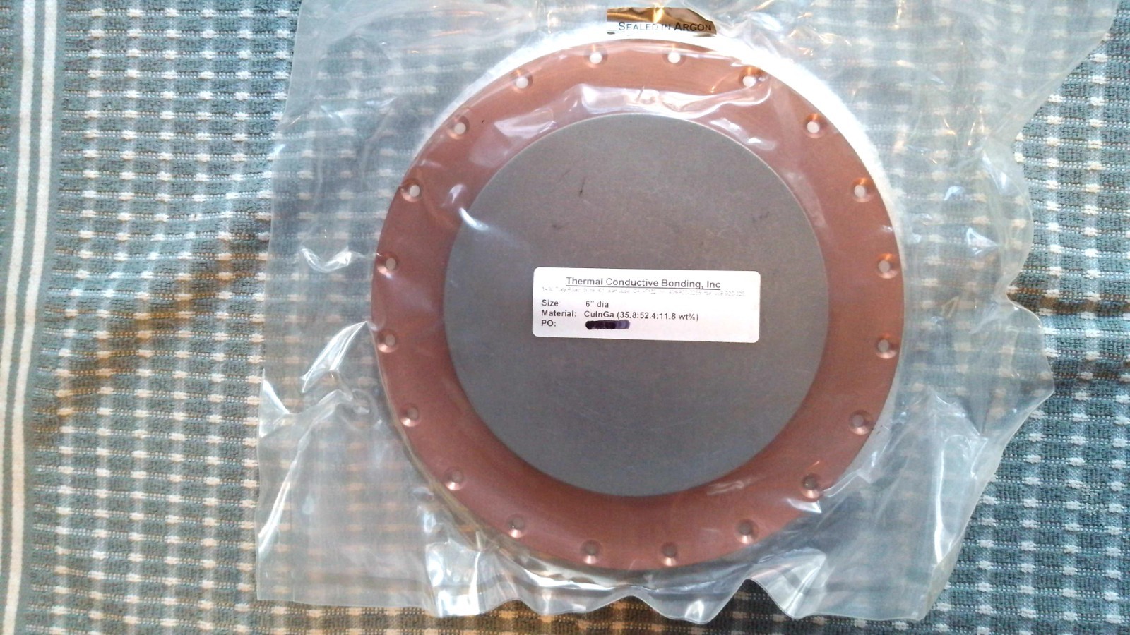 CIGS Sputtering Target, Copper/Indium/Gallium 6-inch, copper backing plate