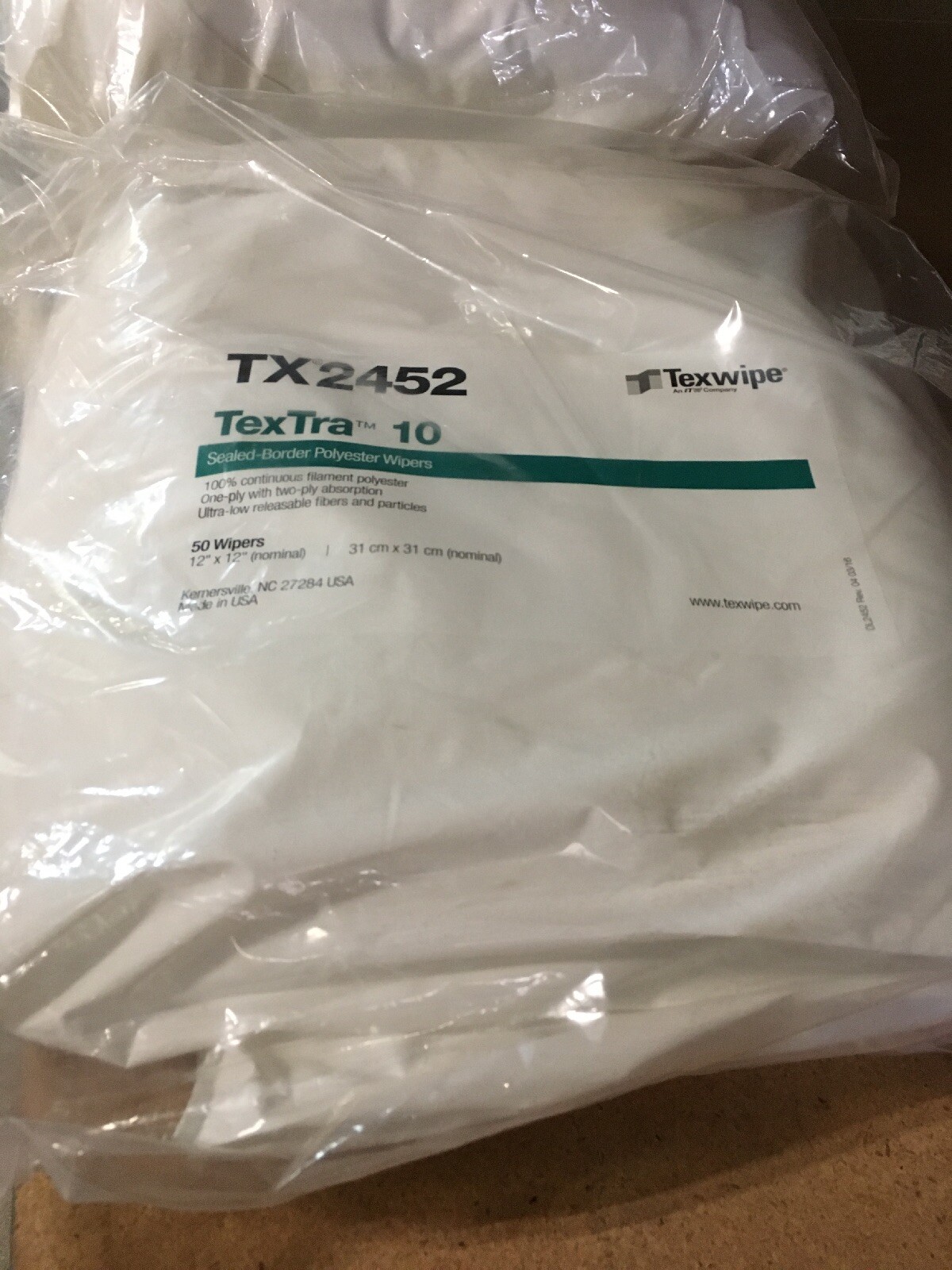 Texwipe TexTra® 10 TX2452 – 300 wipers/case (12″x12″) New And Sealed