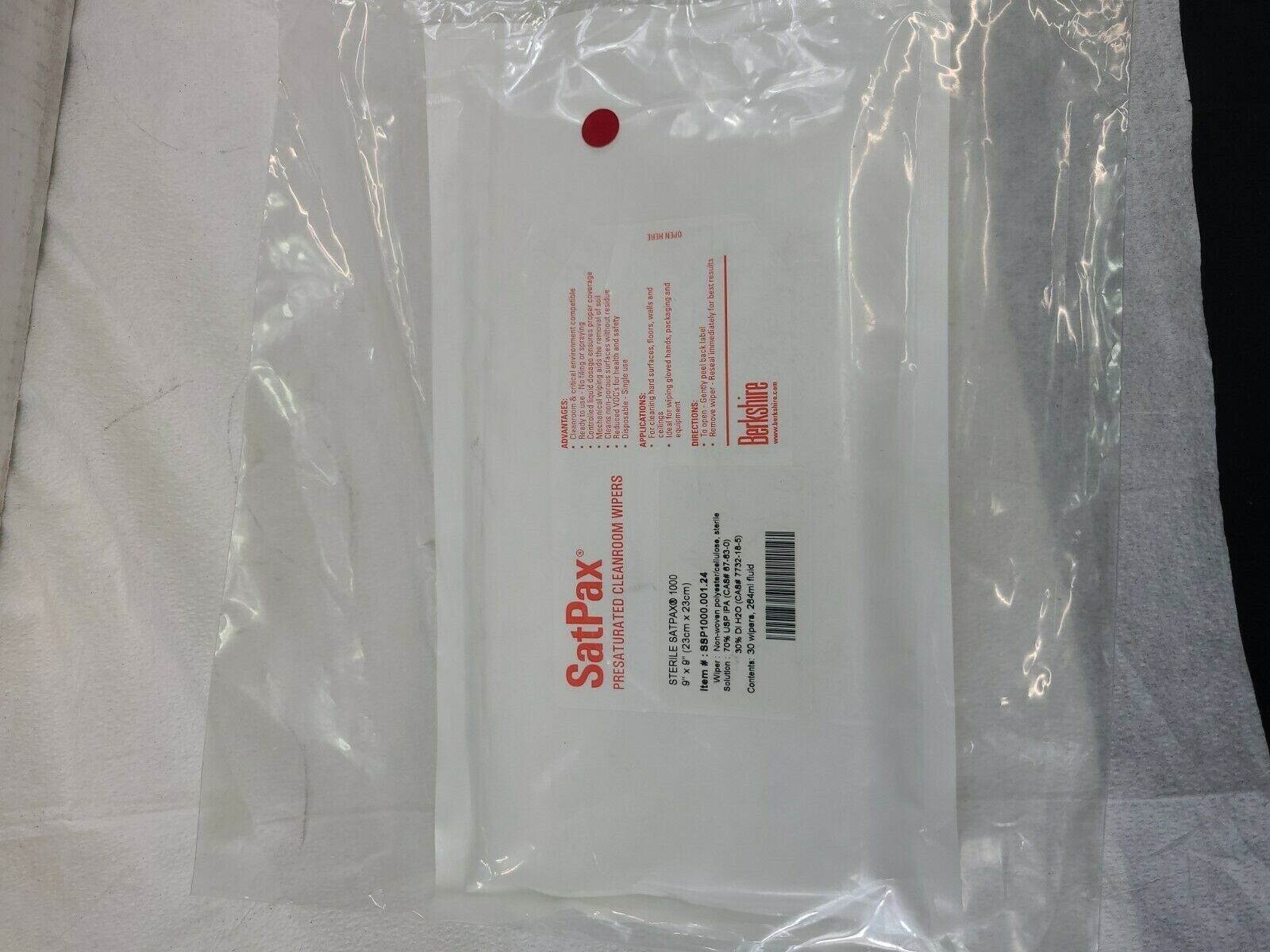 Berkshire SSP1000.001.24 Cleanroom Sterile Wipe-30 ct Pack-9″x9″-White-LOT OF 24