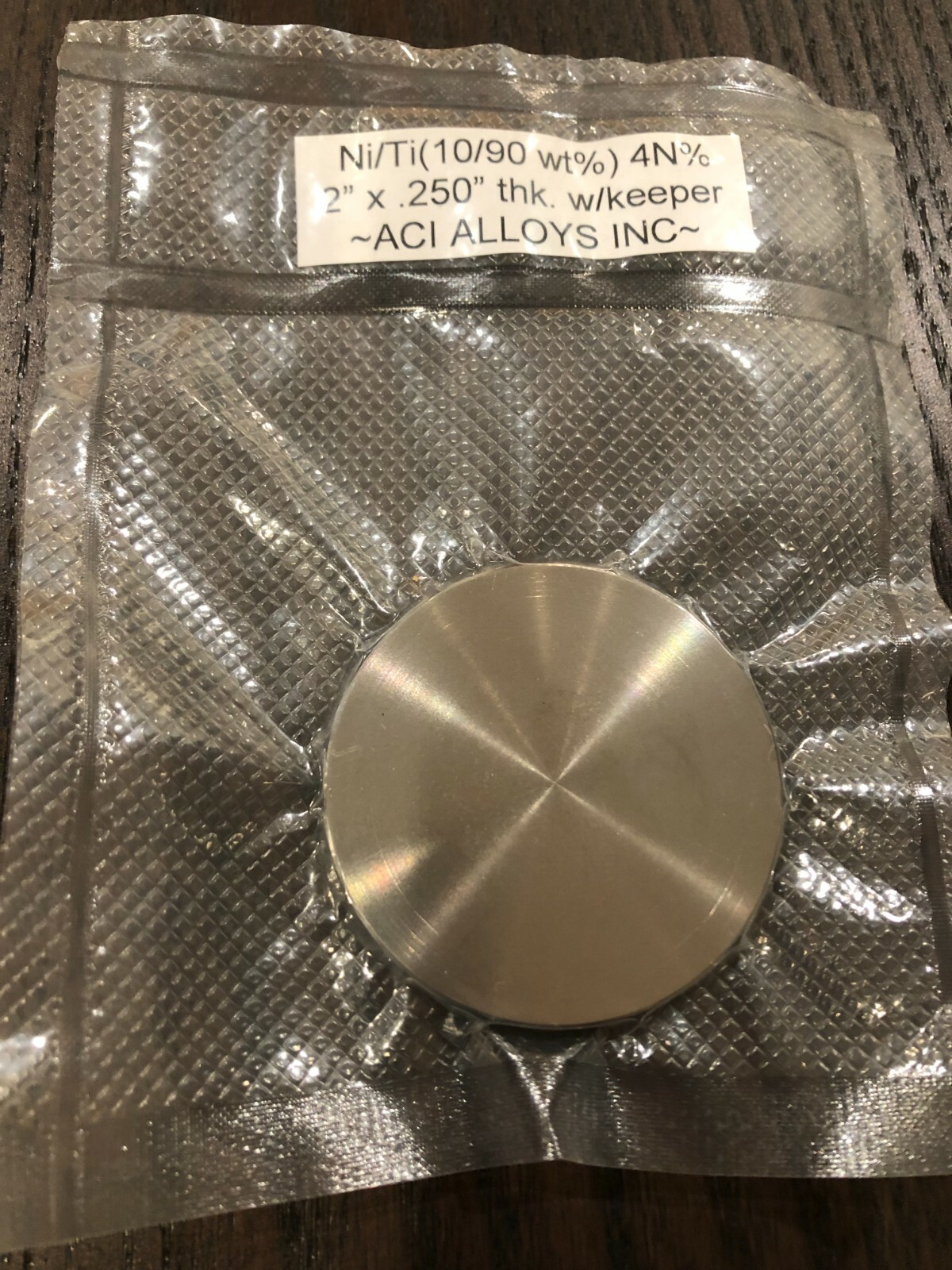 sputtering target, Ni/Ti 10/90 wt% 2″x.250″