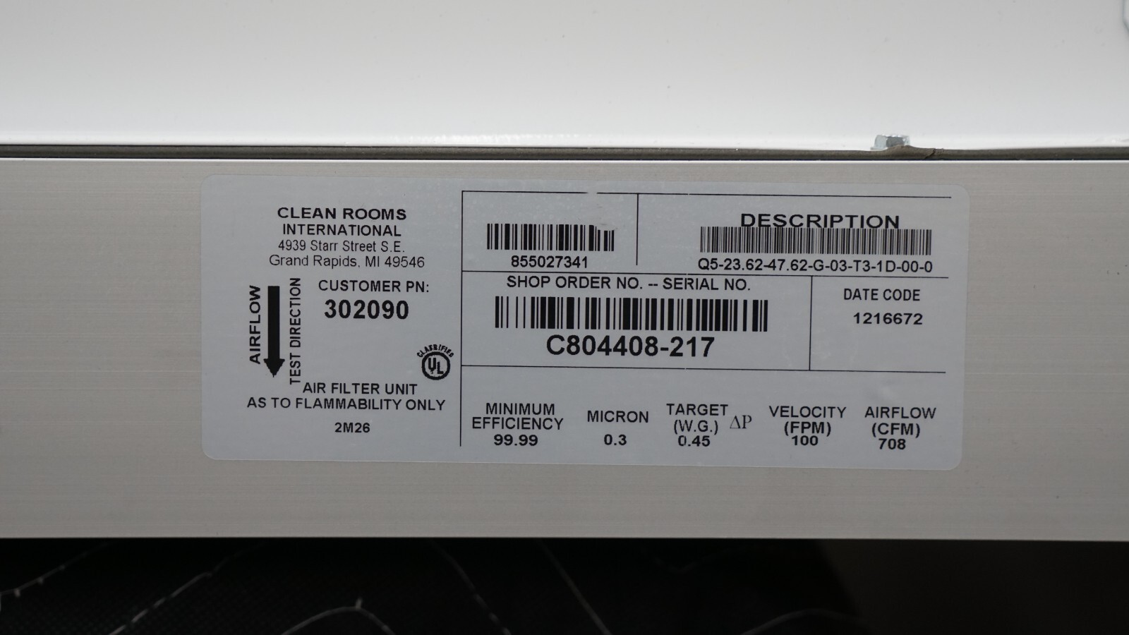Clean Rooms International SAM 24 MS Microsound Ceiling Terminal Fan Filter 115V