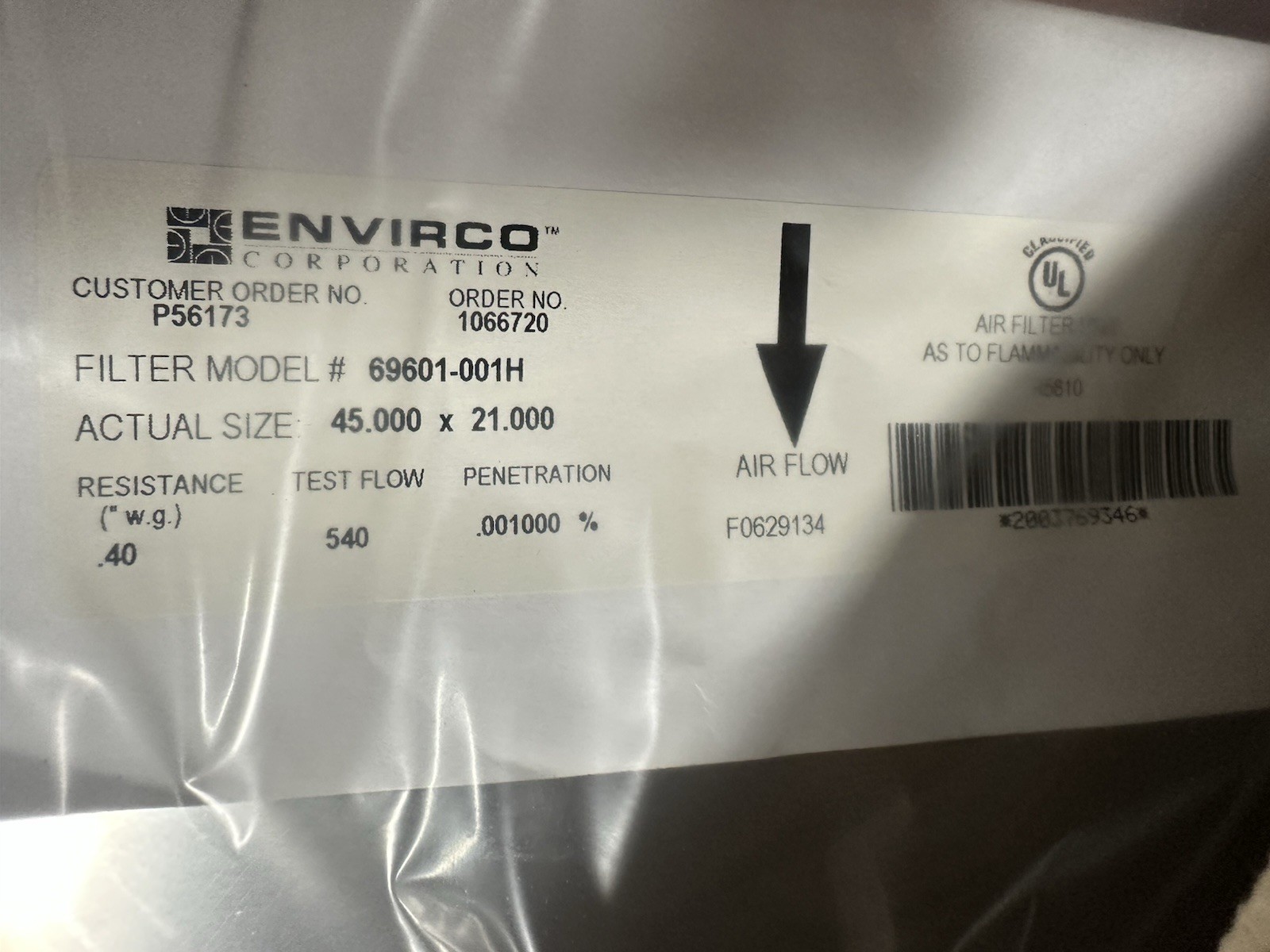 Envirco Mac 10 Air Filter Assembly, 11115-047, 69601-001H, NEW, Ships Freight